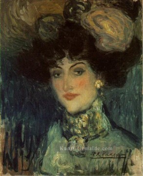 Frau au chapeau a plumes 1901 kubist Pablo Picasso Ölgemälde